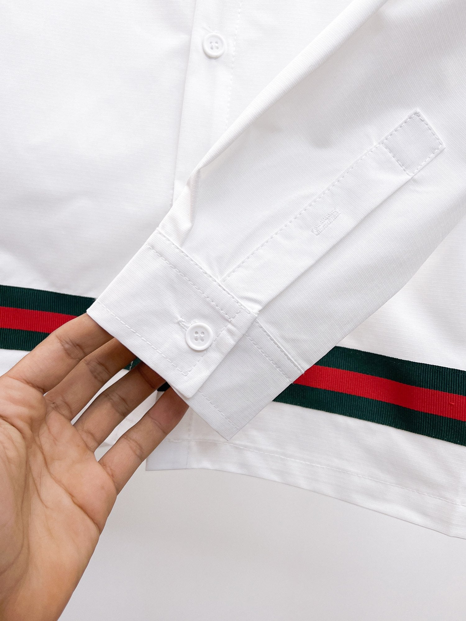 Gucci 2026 SS GG Oval Emblem Web Stripe Long-Sleeve Shirt — White