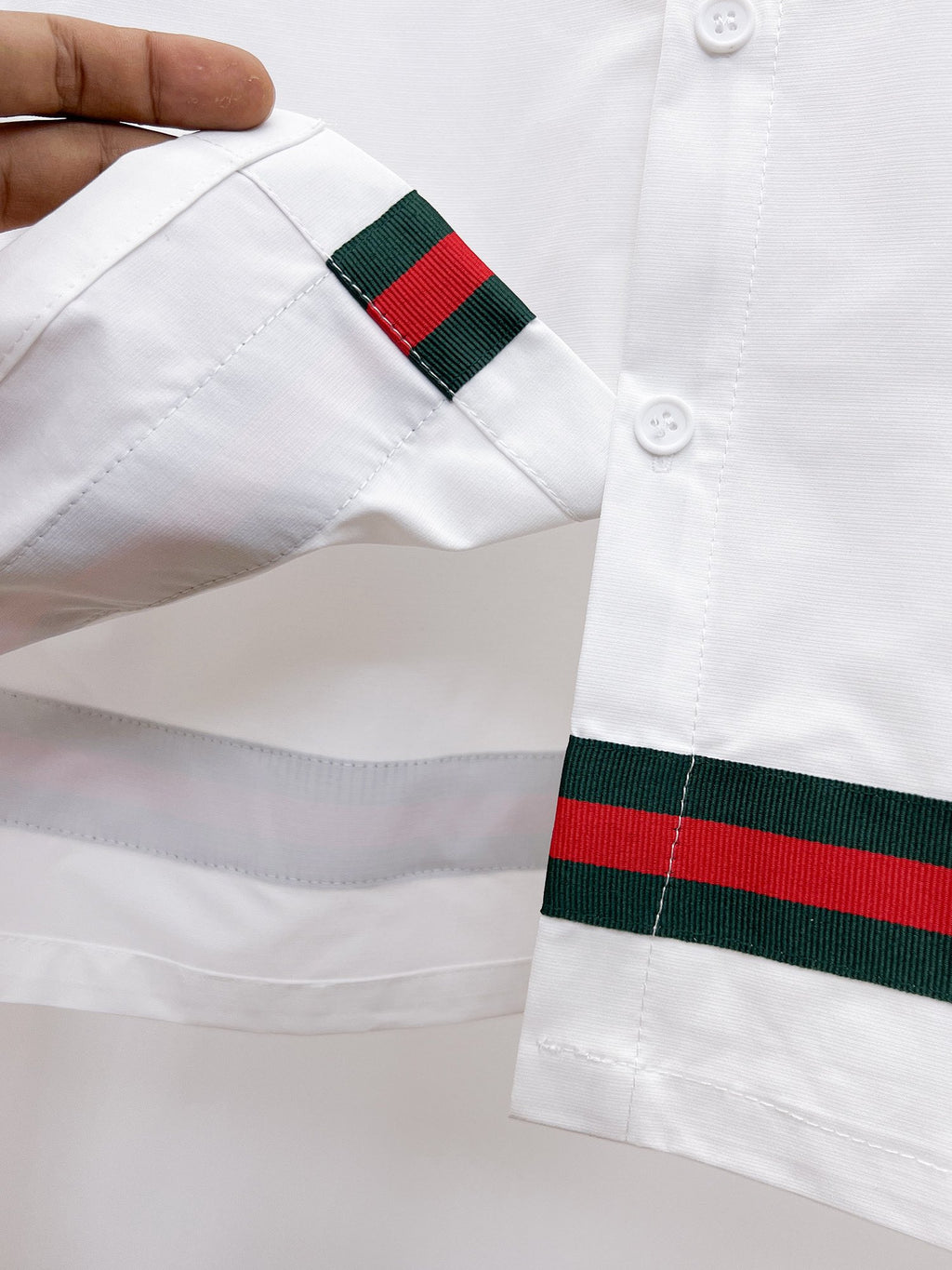 Gucci 2026 SS GG Oval Emblem Web Stripe Long-Sleeve Shirt — White