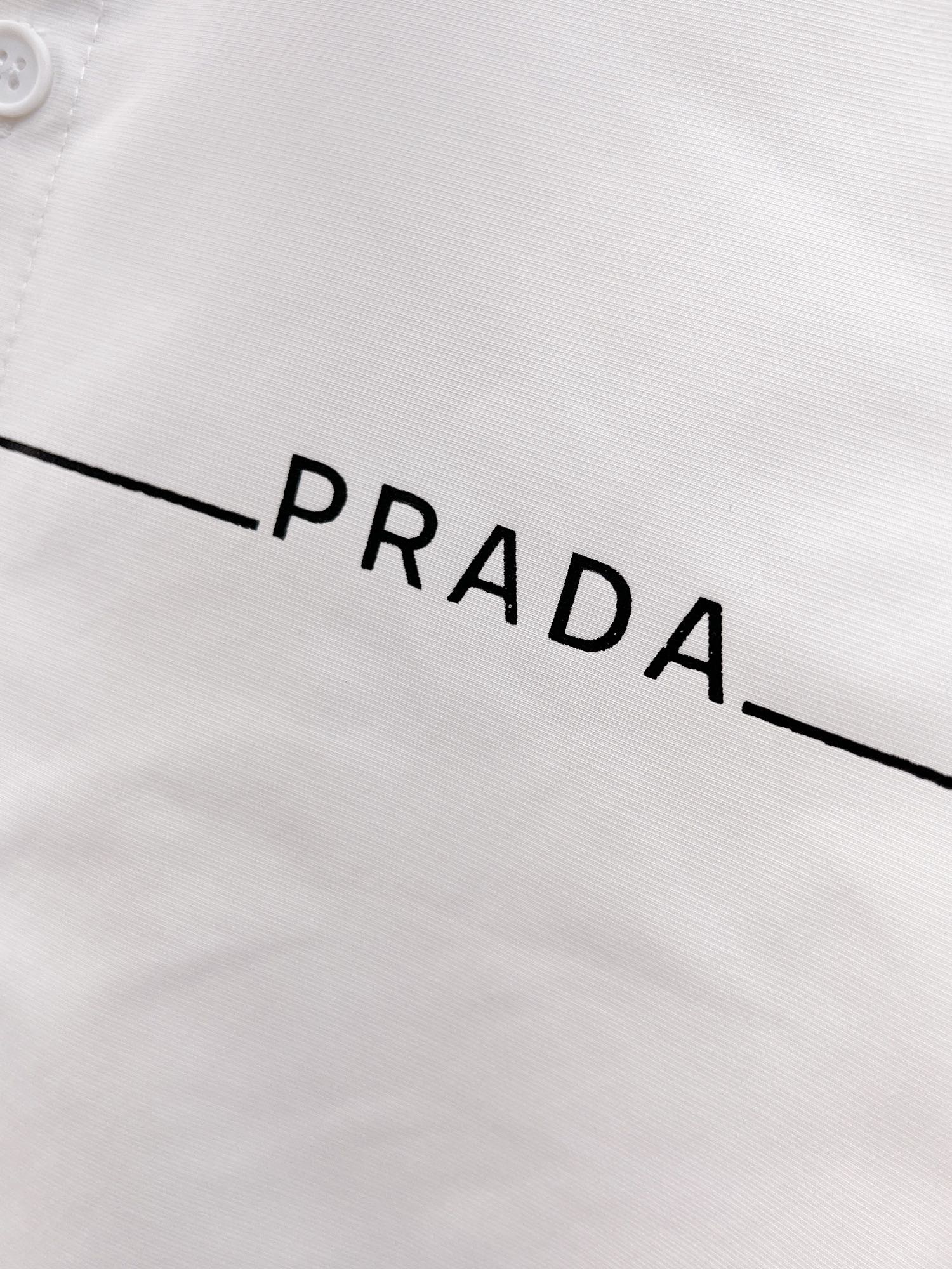 Prada 2026 SS Triangle Logo Line-Print Long-Sleeve Shirt — White