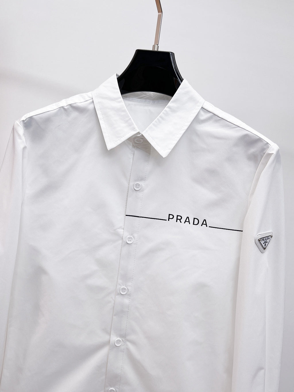 Prada 2026 SS Triangle Logo Line-Print Long-Sleeve Shirt — White