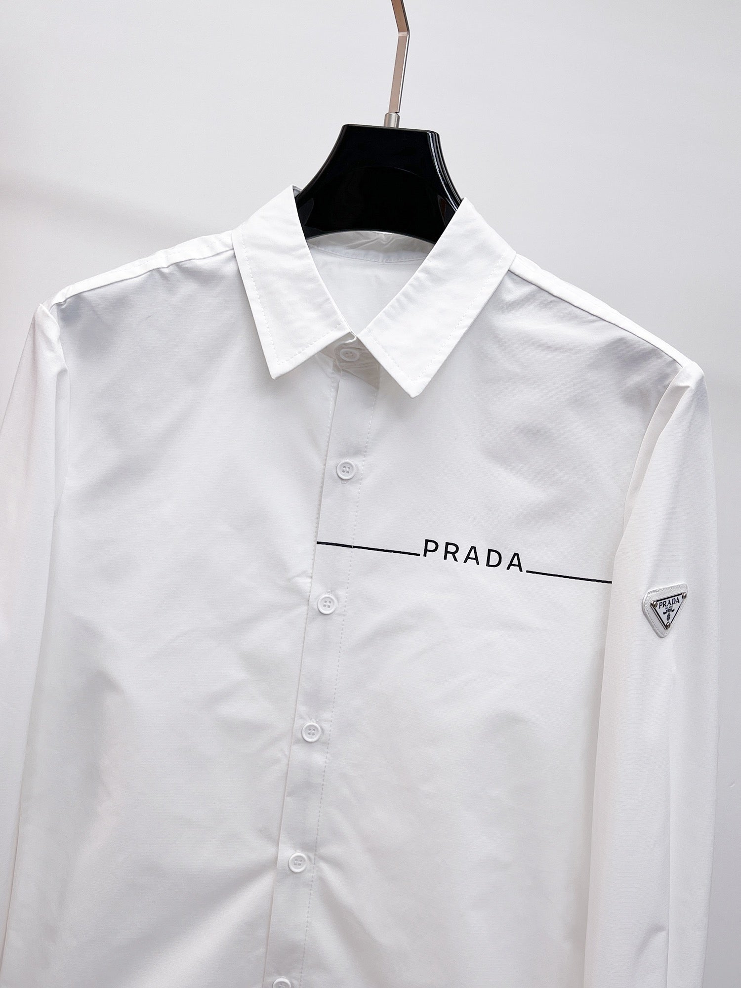Prada 2026 SS Triangle Logo Line-Print Long-Sleeve Shirt — White