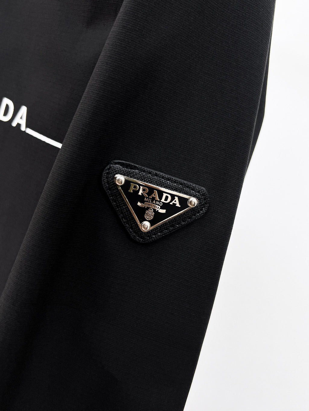 Prada 2026 SS Triangle Logo Line-Print Long-Sleeve Shirt — Black