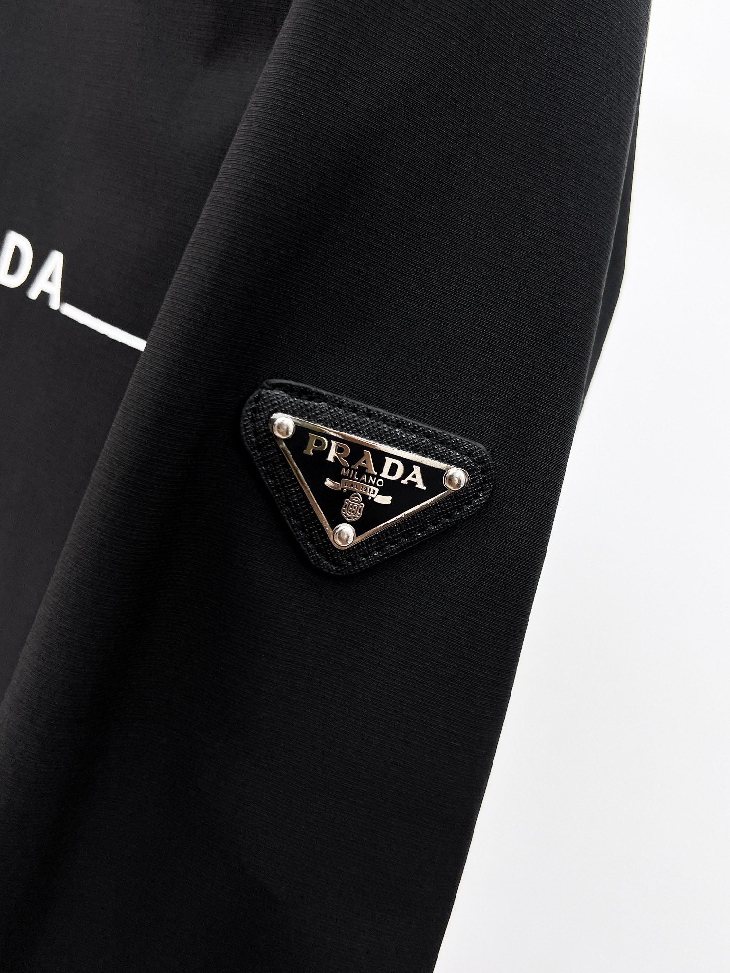 Prada 2026 SS Triangle Logo Line-Print Long-Sleeve Shirt — Black
