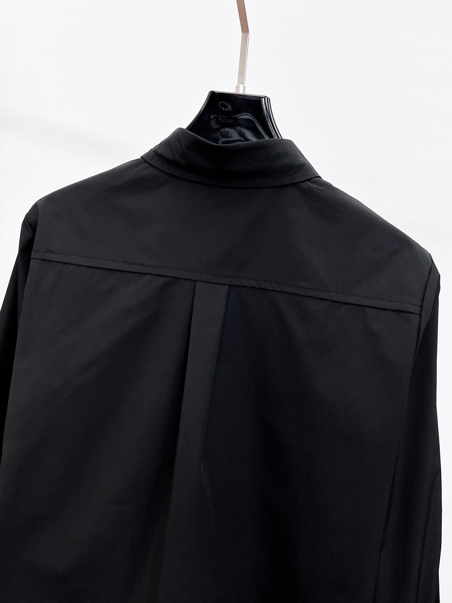 Prada 2026 SS Triangle Logo Line-Print Long-Sleeve Shirt — Black