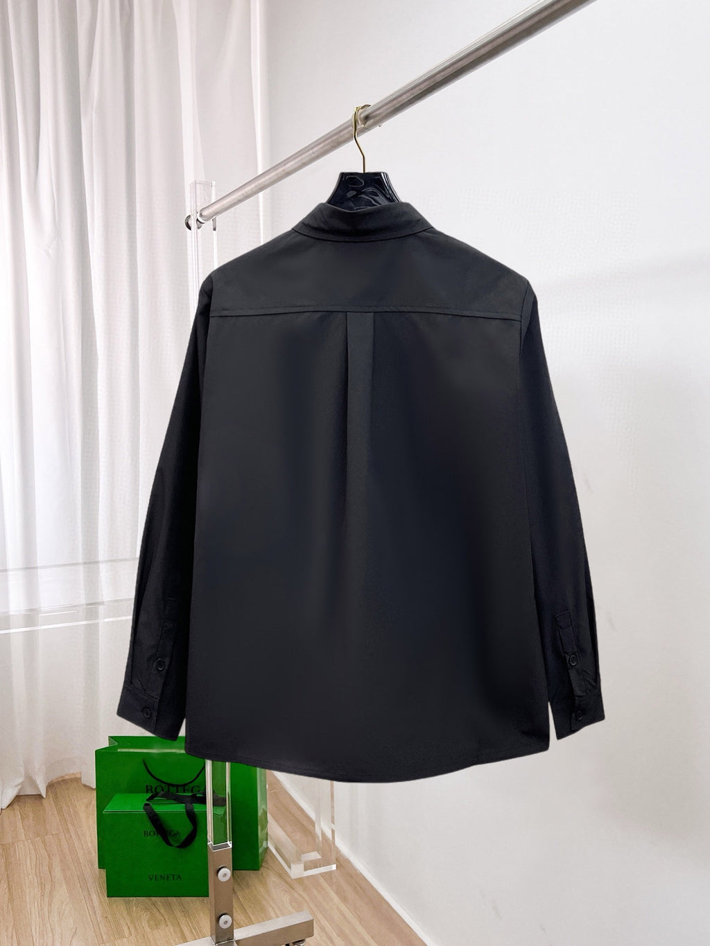 Prada 2026 SS Triangle Logo Line-Print Long-Sleeve Shirt — Black