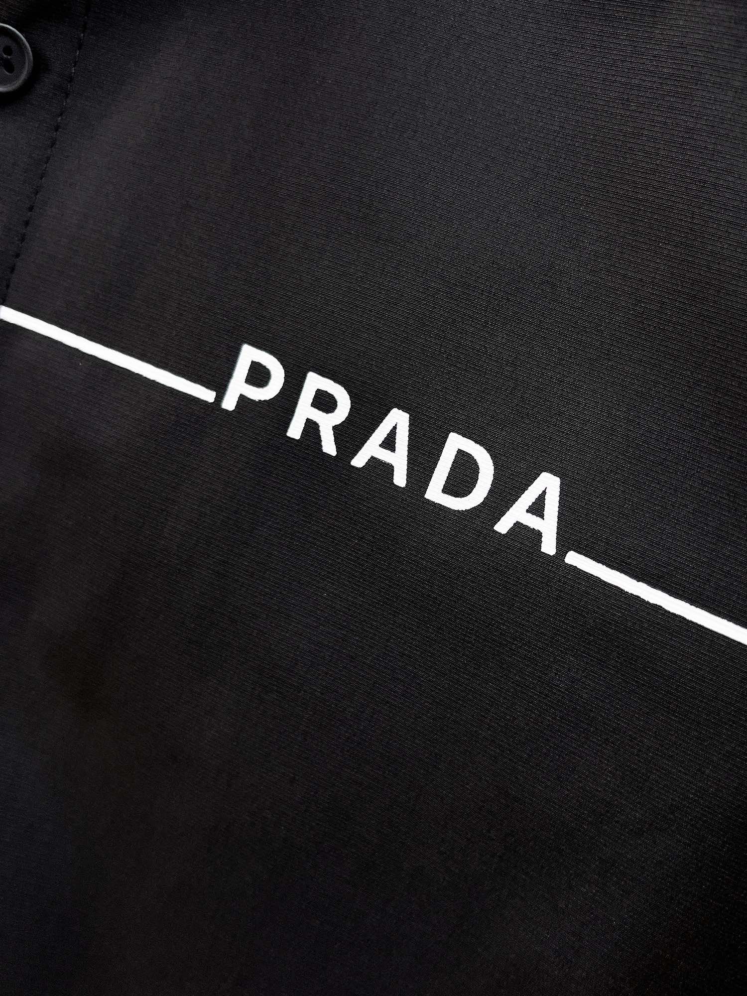 Prada 2026 SS Triangle Logo Line-Print Long-Sleeve Shirt — Black