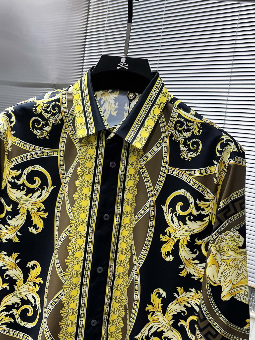 Versace 2026 SS Baroque Medusa Greca Long-Sleeve Shirt — Black/Gold