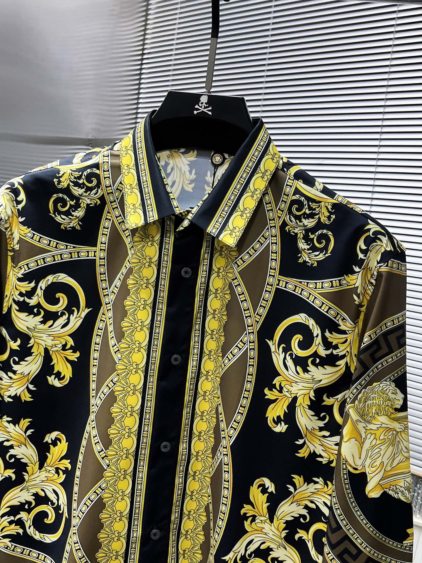 Versace 2026 SS Baroque Medusa Greca Long-Sleeve Shirt — Black/Gold