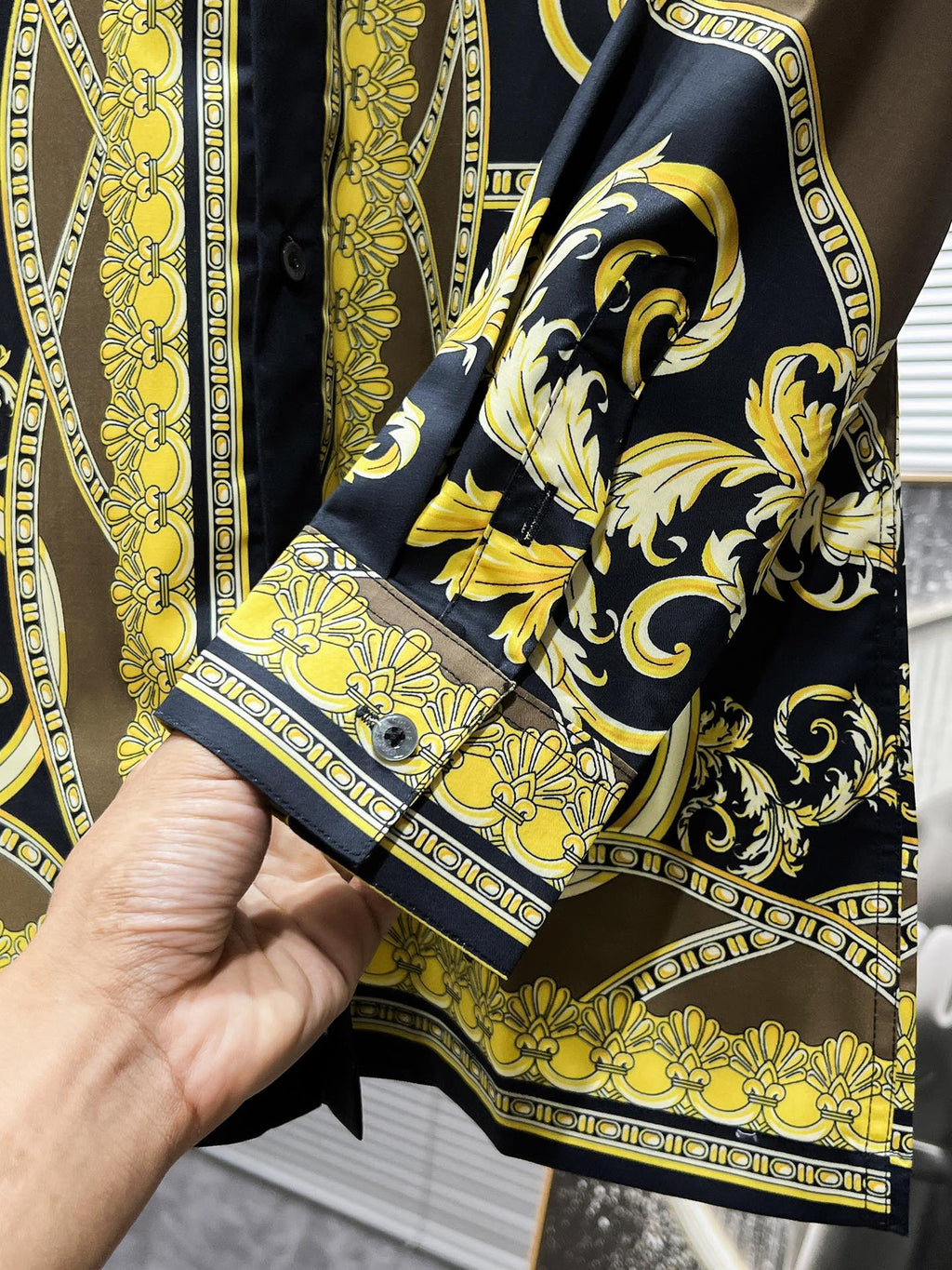 Versace 2026 SS Baroque Medusa Greca Long-Sleeve Shirt — Black/Gold