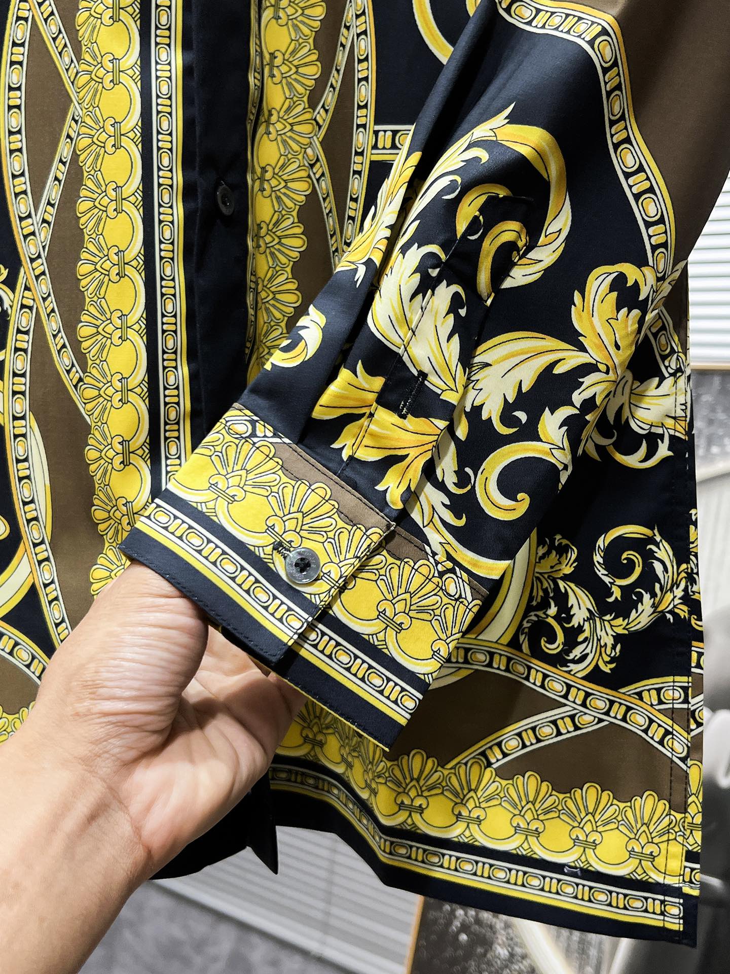 Versace 2026 SS Baroque Medusa Greca Long-Sleeve Shirt — Black/Gold