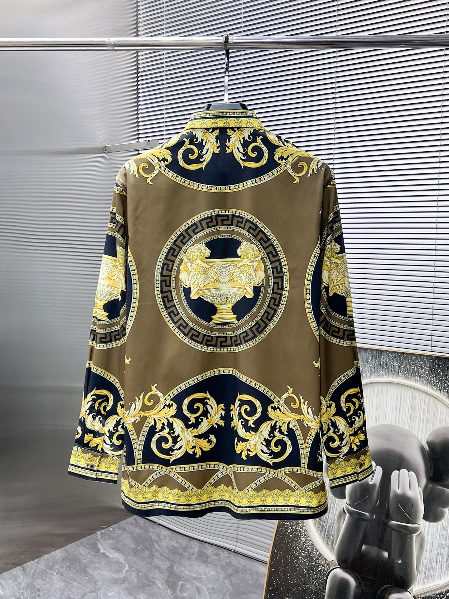Versace 2026 SS Baroque Medusa Greca Long-Sleeve Shirt — Black/Gold