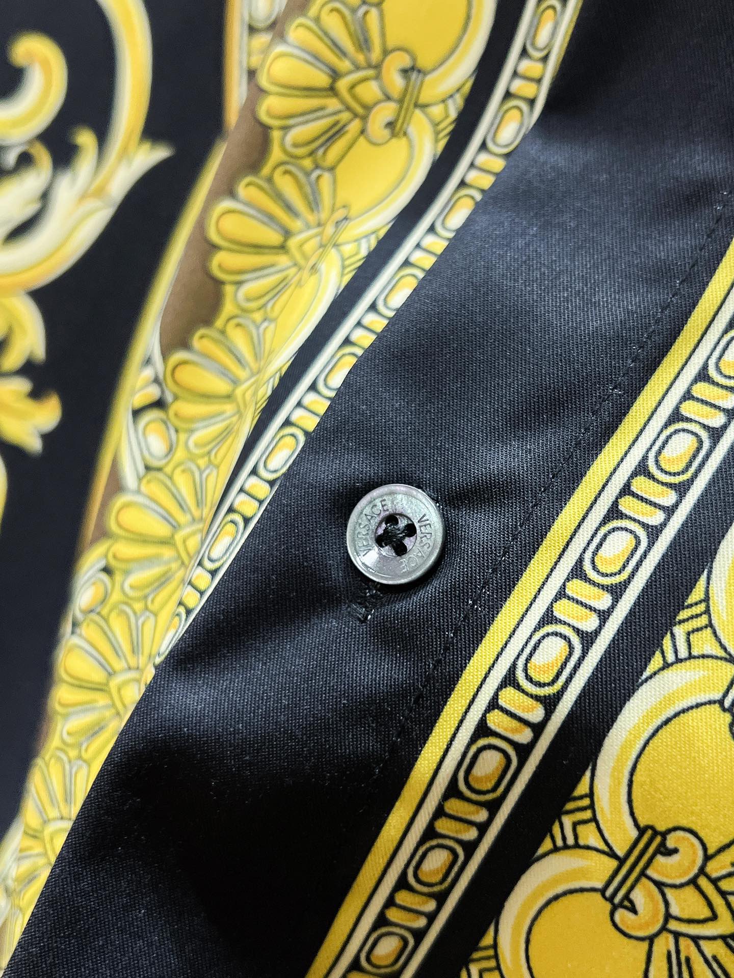 Versace 2026 SS Baroque Medusa Greca Long-Sleeve Shirt — Black/Gold