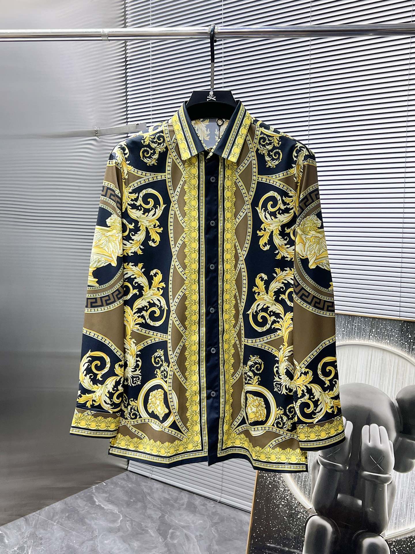 Versace 2026 SS Baroque Medusa Greca Long-Sleeve Shirt — Black/Gold