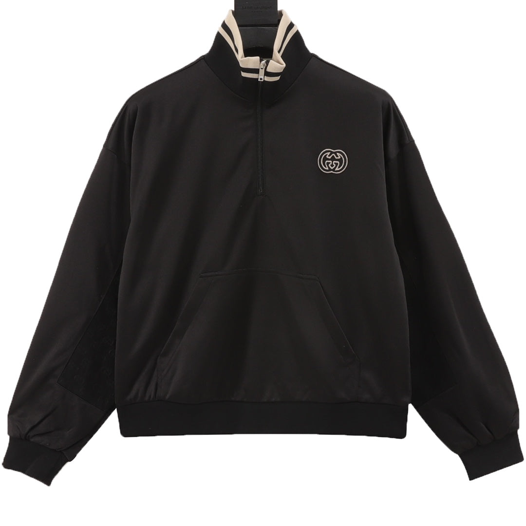 Gucci Interlocking GG Embroidered Half-Zip Cotton Sweatshirt — Black