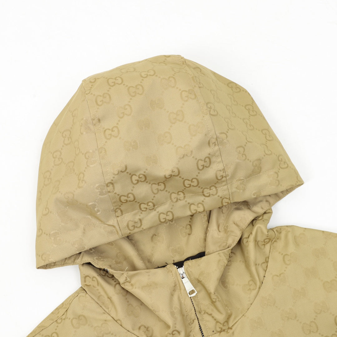 Gucci GG Jacquard Canvas Colourblock Hooded Windbreaker Jacket — Beige/Black