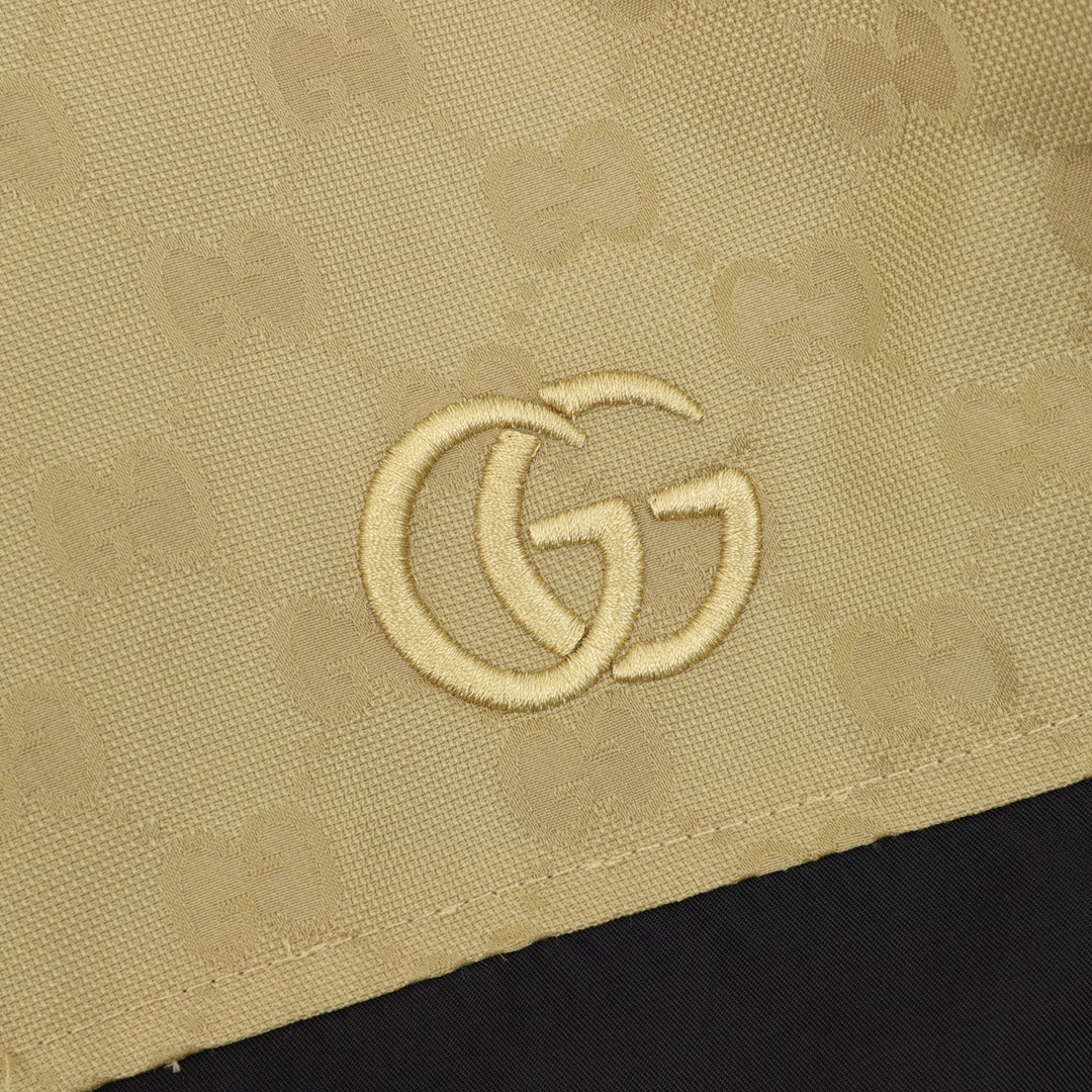 Gucci GG Jacquard Canvas Colourblock Hooded Windbreaker Jacket — Beige/Black