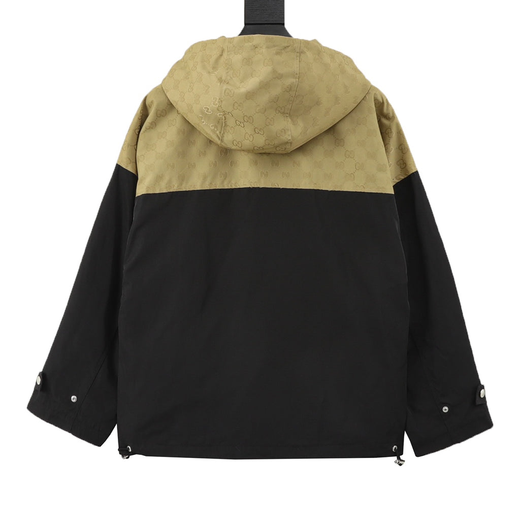Gucci GG Jacquard Canvas Colourblock Hooded Windbreaker Jacket — Beige/Black
