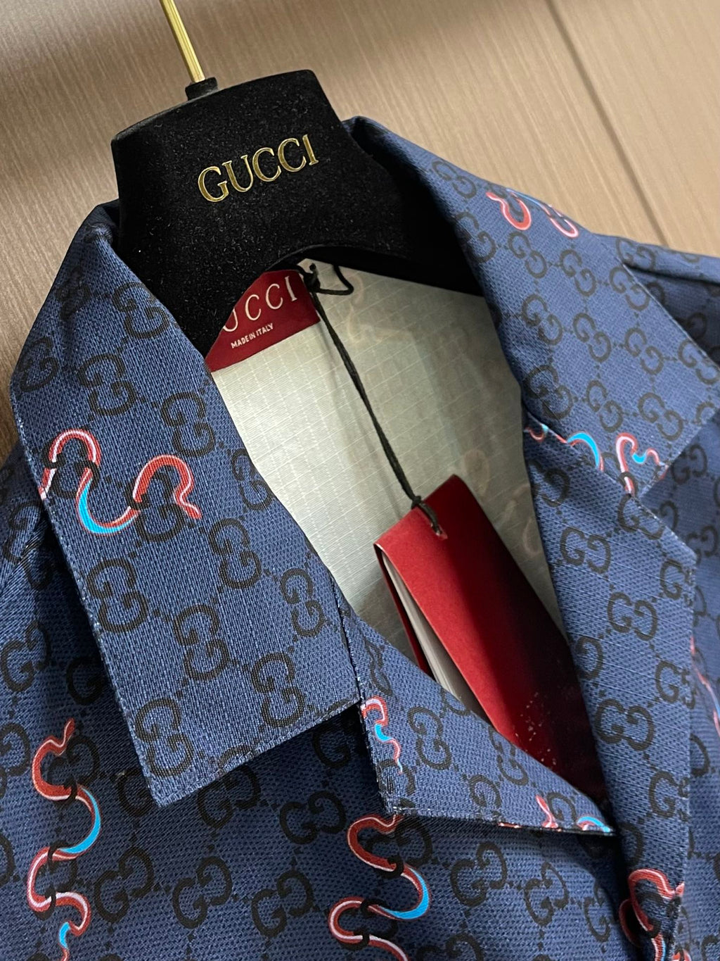 Gucci 2026 SS Chinese New Year GG Supreme Snake Print Shirt & Shorts Set — Navy