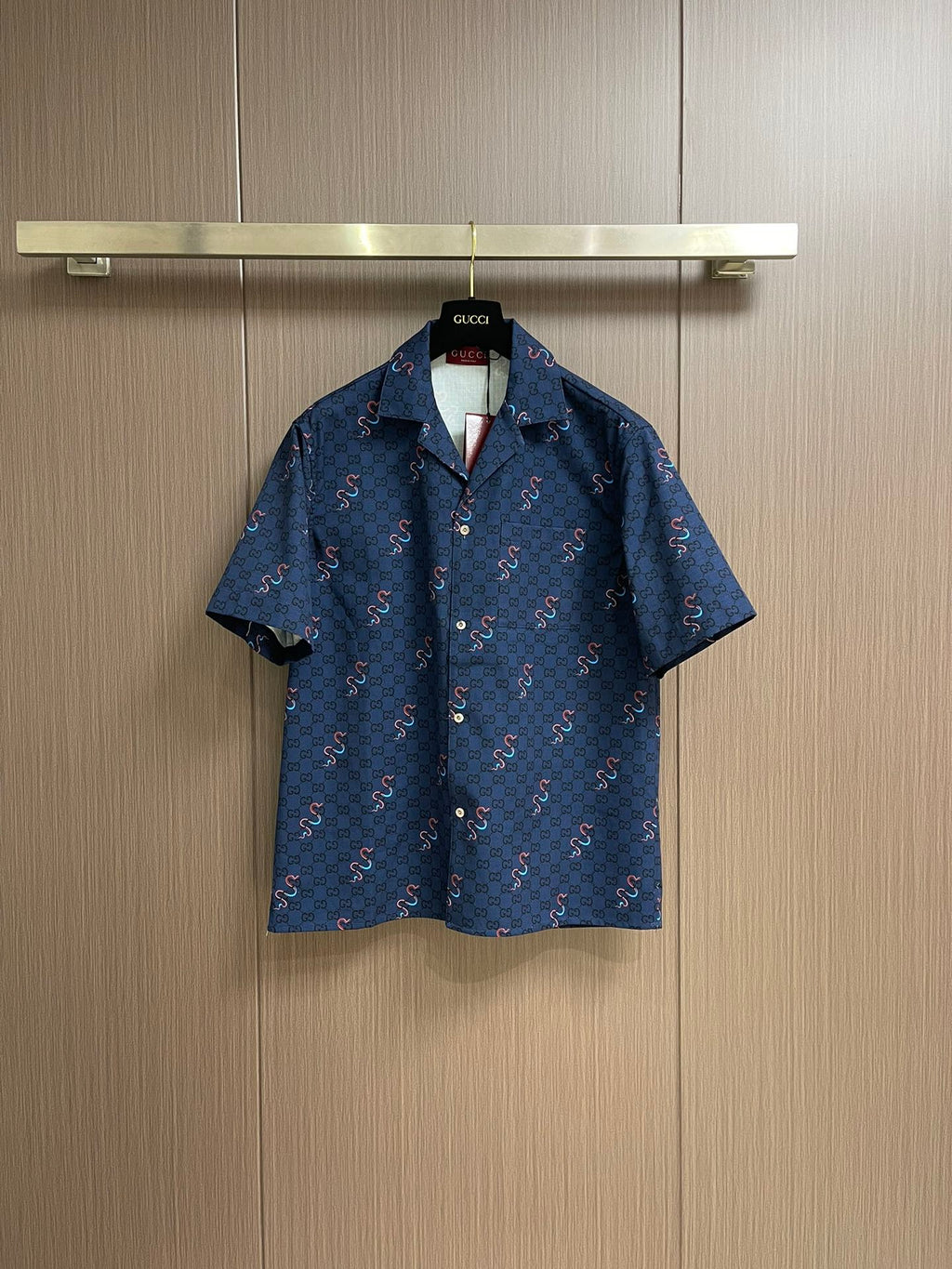 Gucci 2026 SS Chinese New Year GG Supreme Snake Print Shirt & Shorts Set — Navy