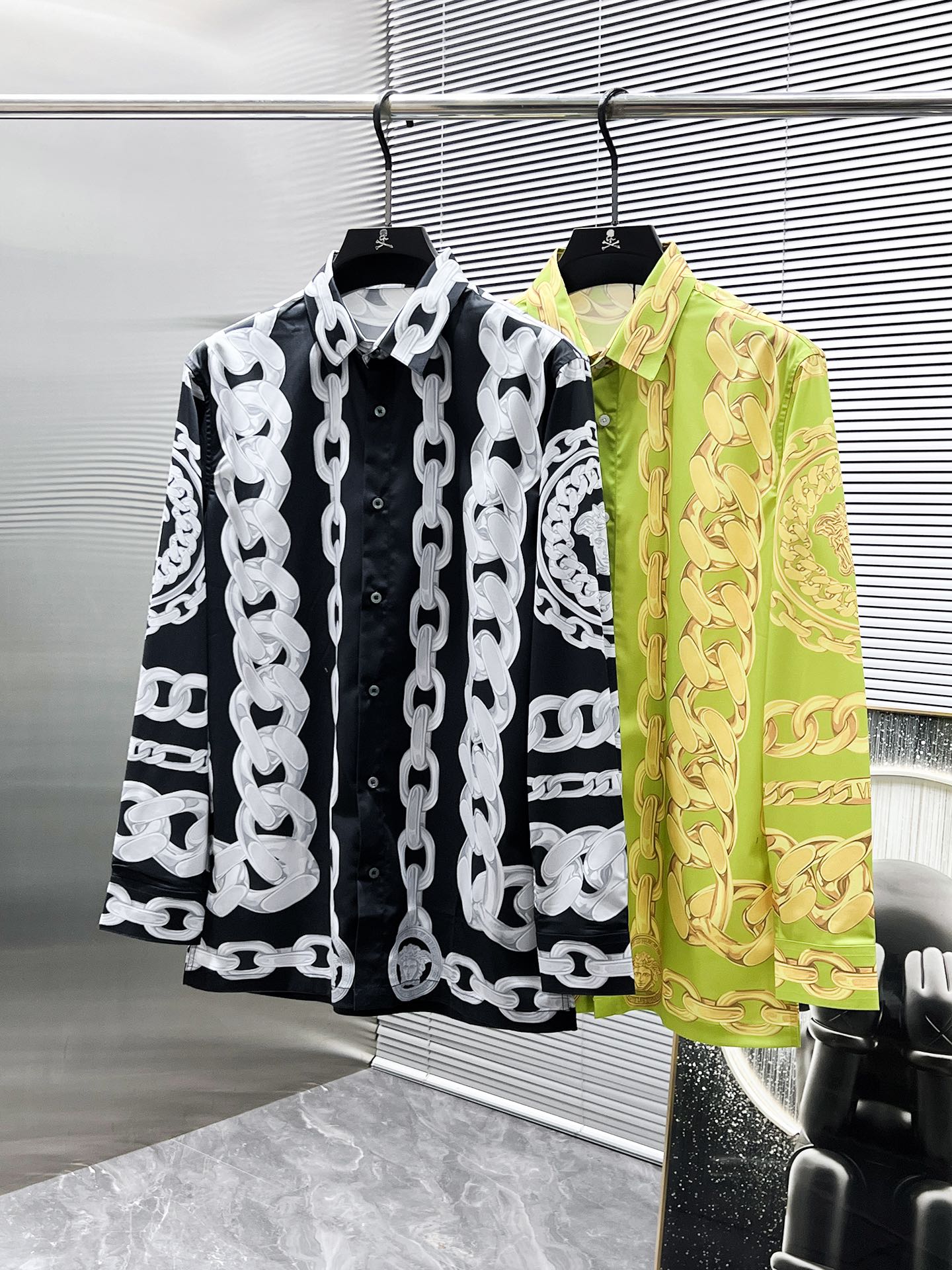 Versace Chain Print Medusa Logo Shirt - Black & White