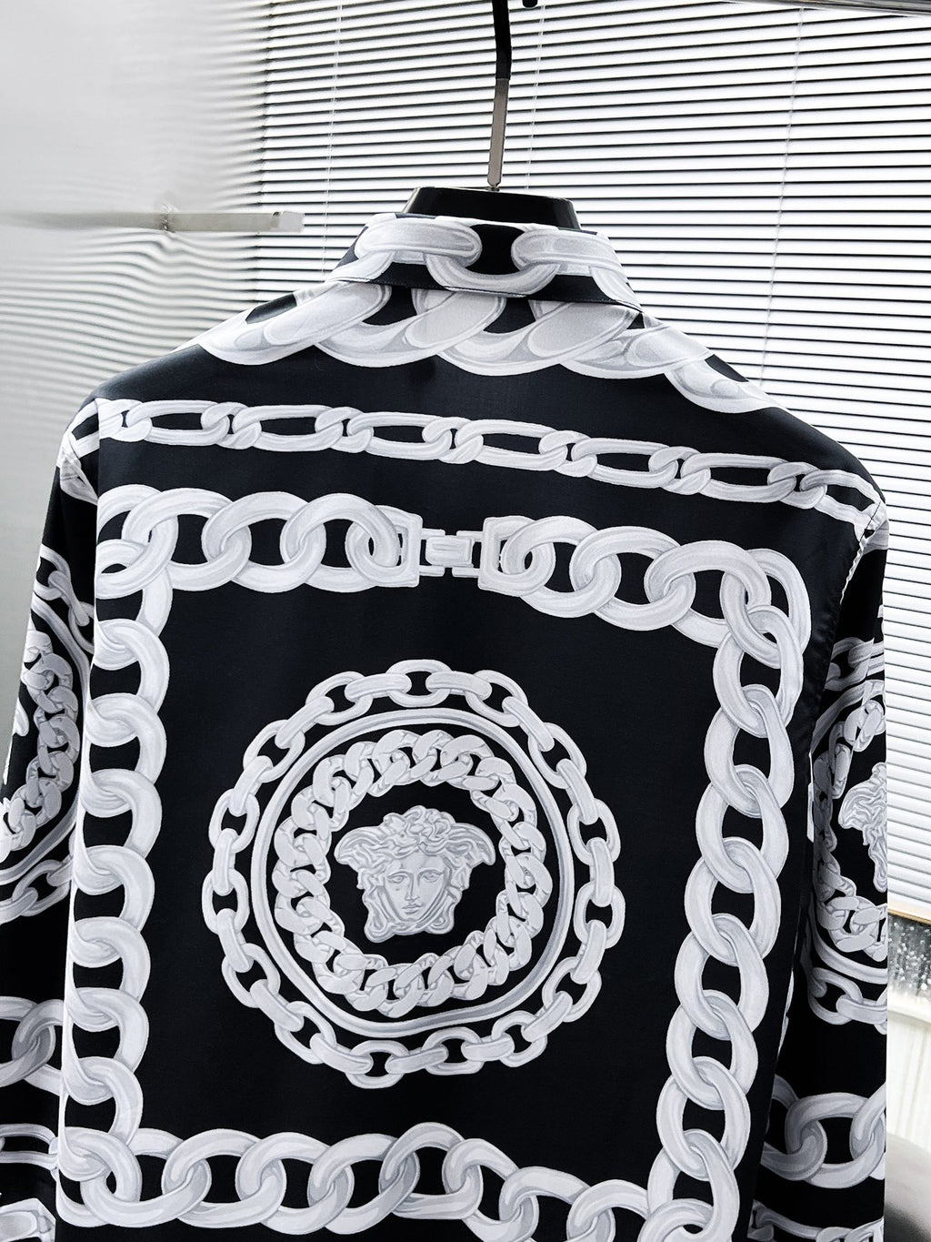 Versace Chain Print Medusa Logo Shirt - Black & White
