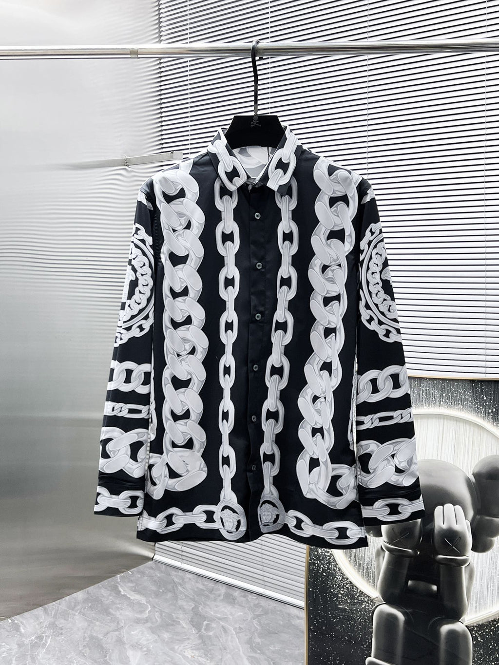 Versace Chain Print Medusa Logo Shirt - Black & White