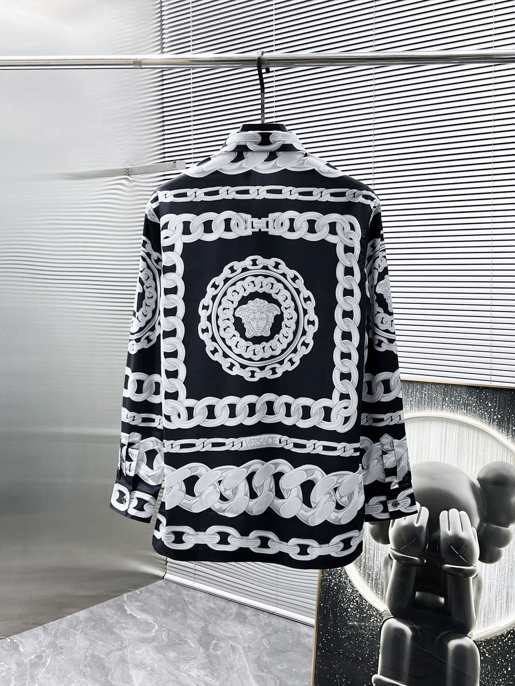 Versace Chain Print Medusa Logo Shirt - Black & White