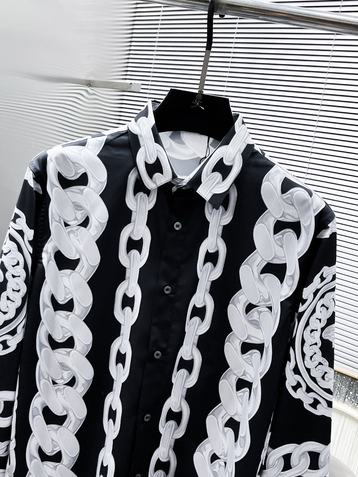 Versace Chain Print Medusa Logo Shirt - Black & White