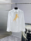 Hermès 2026 SS Rearing Horse Gold Embroidery Long-Sleeve Shirt — White