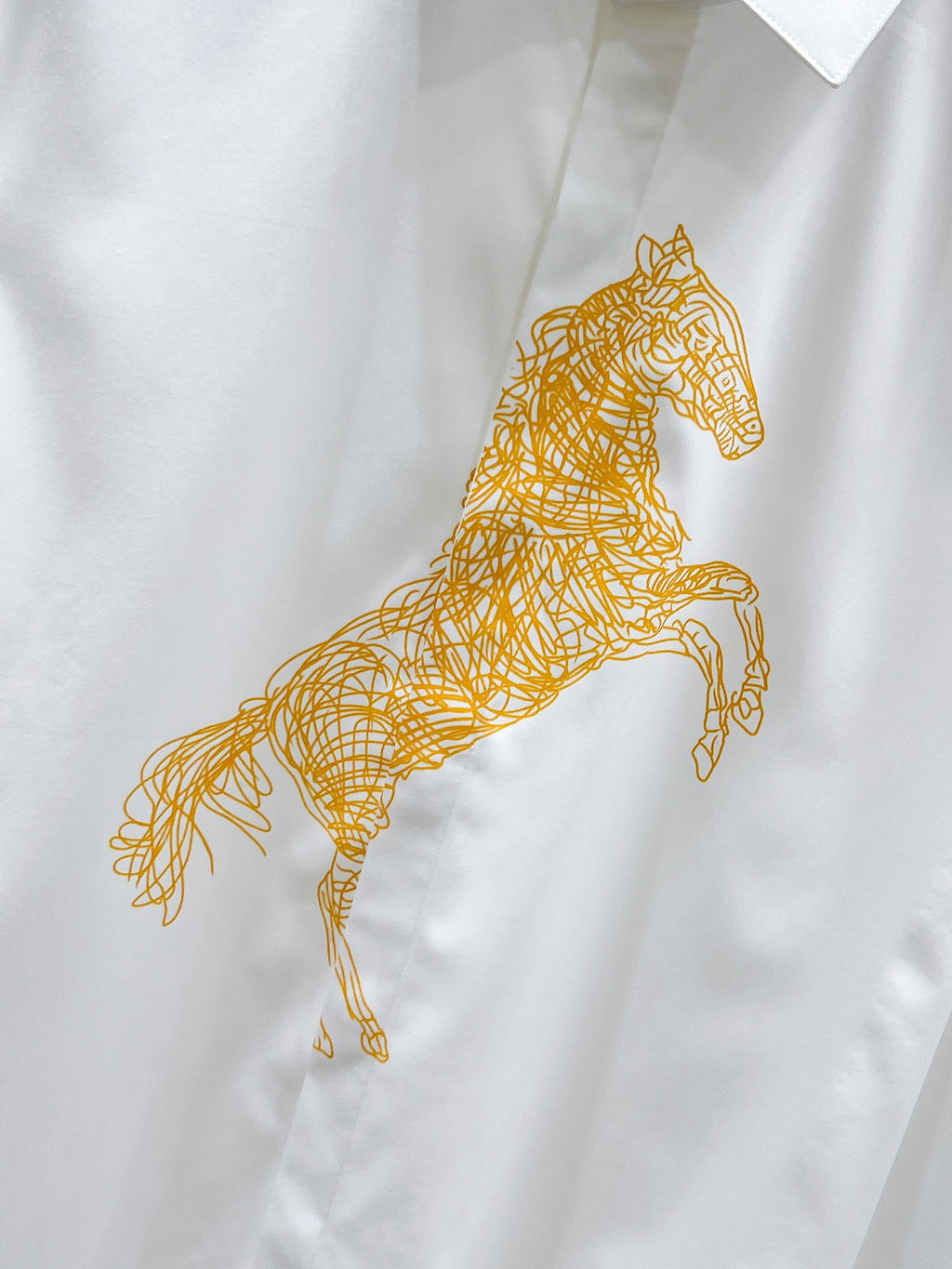 Hermès 2026 SS Rearing Horse Gold Embroidery Long-Sleeve Shirt — White