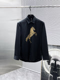 Hermès 2026 SS Rearing Horse Gold Embroidery Long-Sleeve Shirt — Black