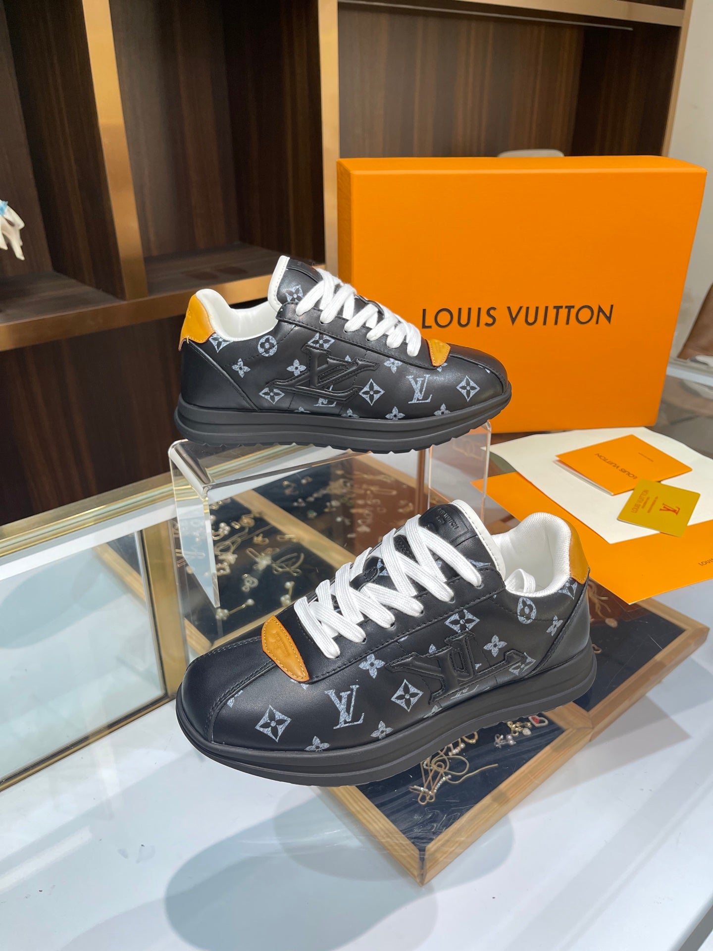 Louis Vuitton Sneakers - Black/Grey Monogram with Gold Accent