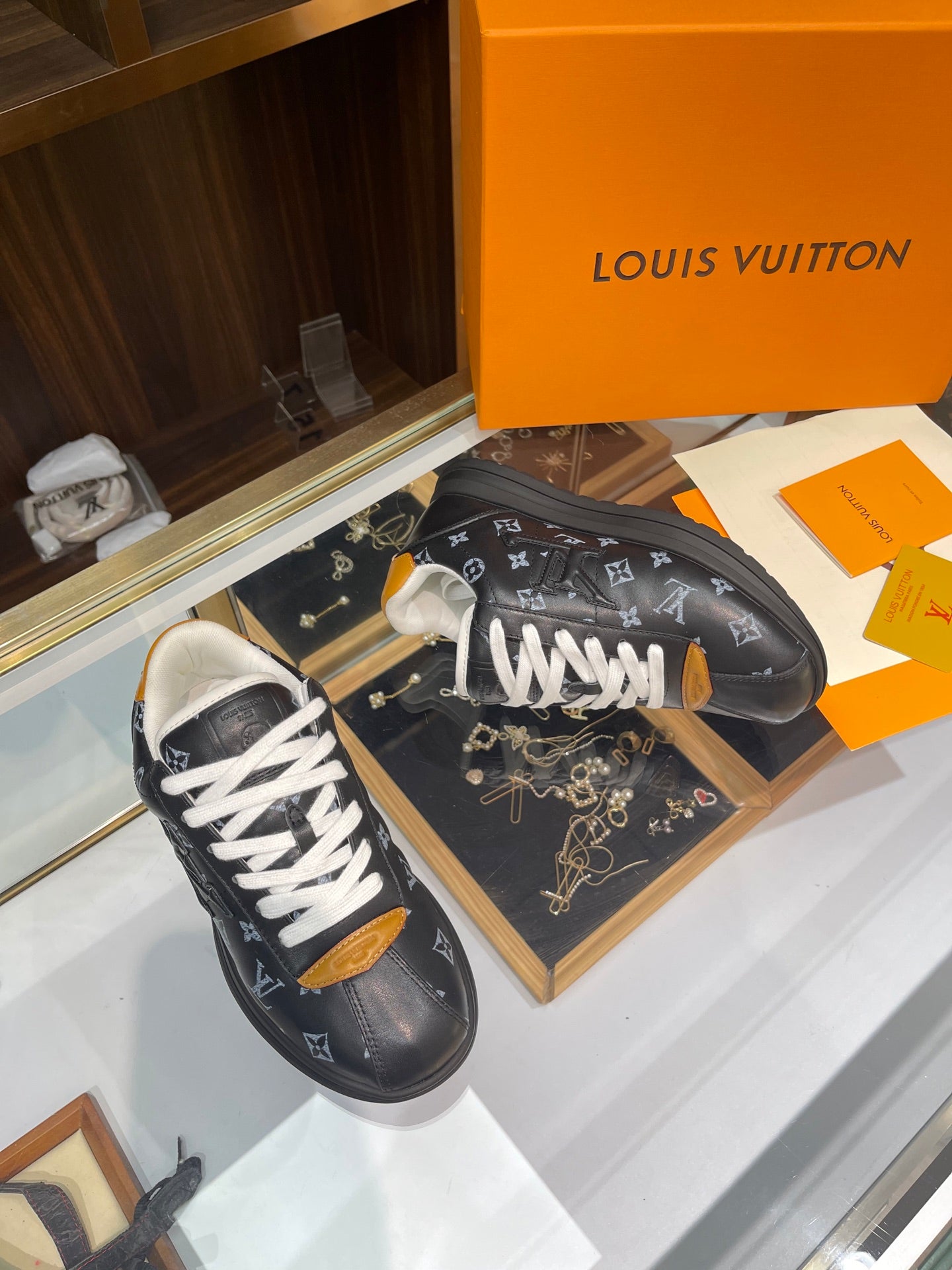 Louis Vuitton Sneakers - Black/Grey Monogram with Gold Accent