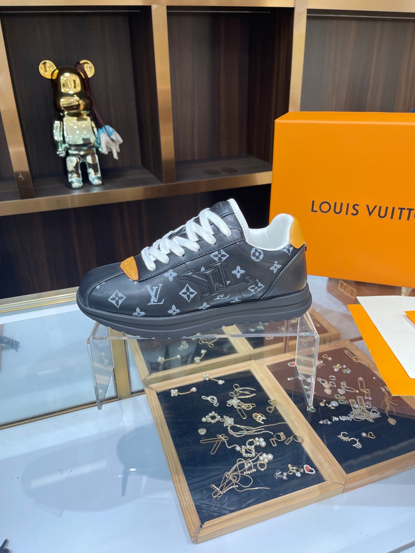 Louis Vuitton Sneakers - Black/Grey Monogram with Gold Accent