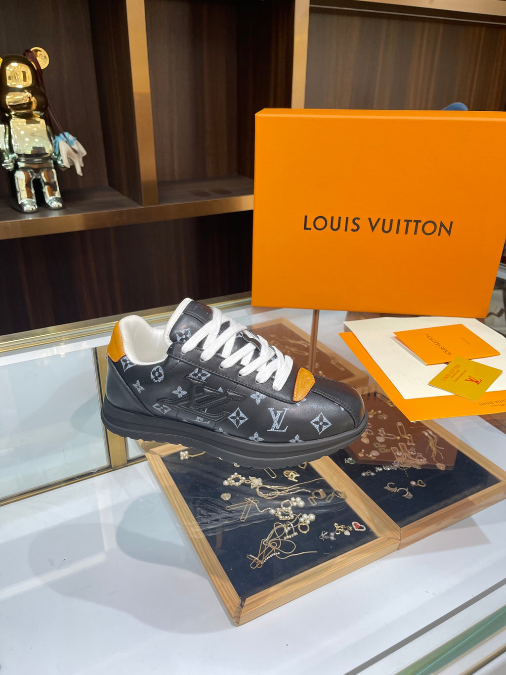 Louis Vuitton Sneakers - Black/Grey Monogram with Gold Accent