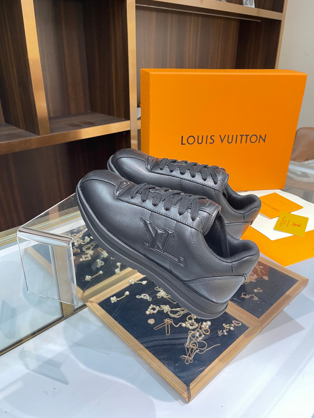 Louis Vuitton Sneakers - All-Black with Embossed LV Logo