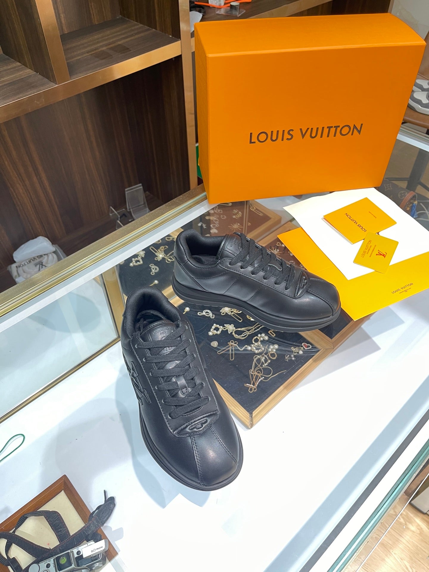 Louis Vuitton Sneakers - All-Black with Embossed LV Logo