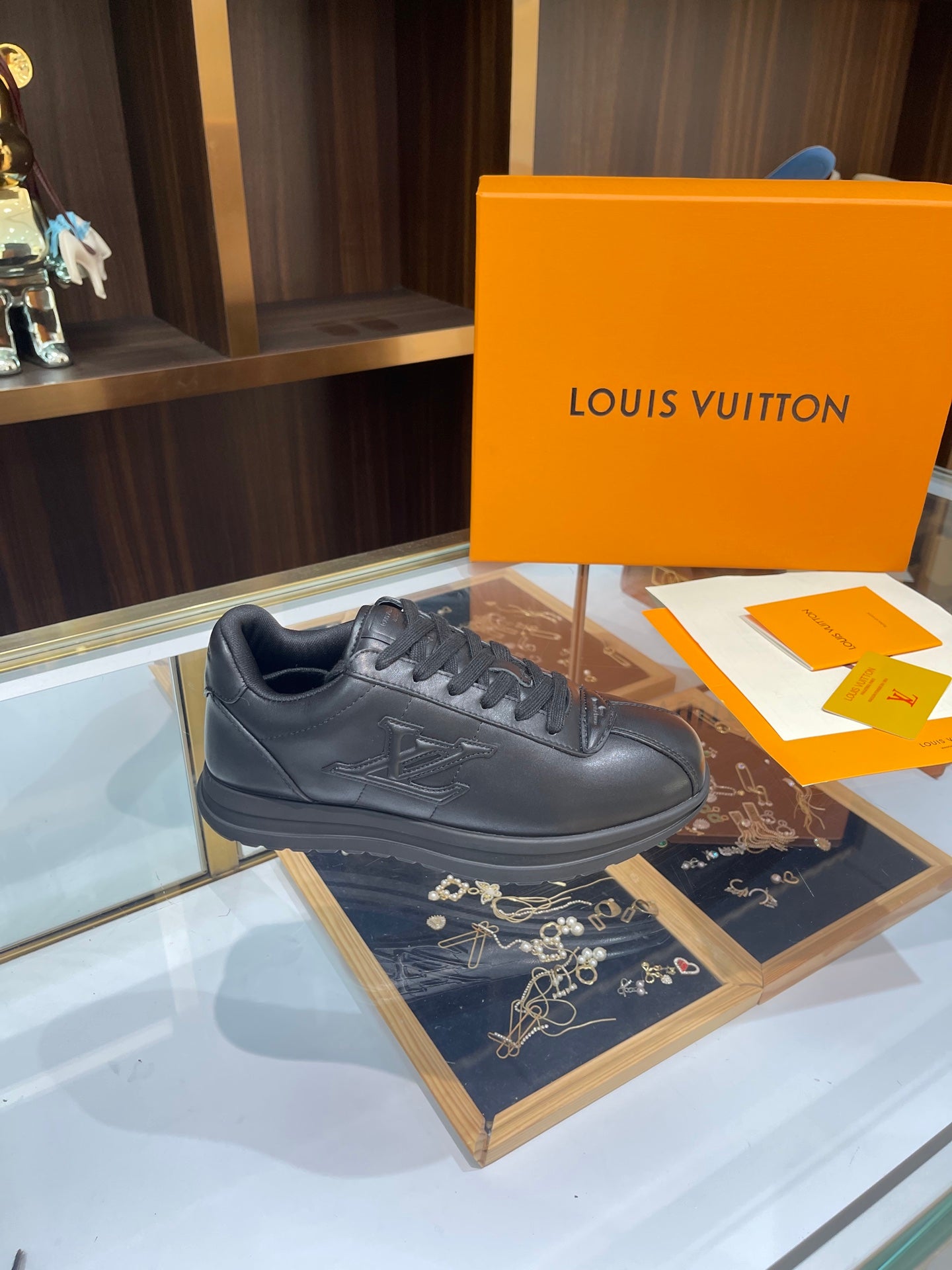 Louis Vuitton Sneakers - All-Black with Embossed LV Logo