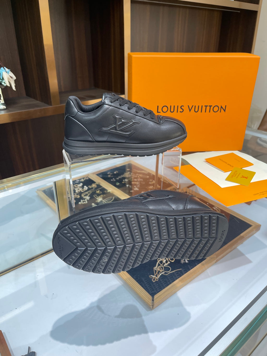 Louis Vuitton Sneakers - All-Black with Embossed LV Logo