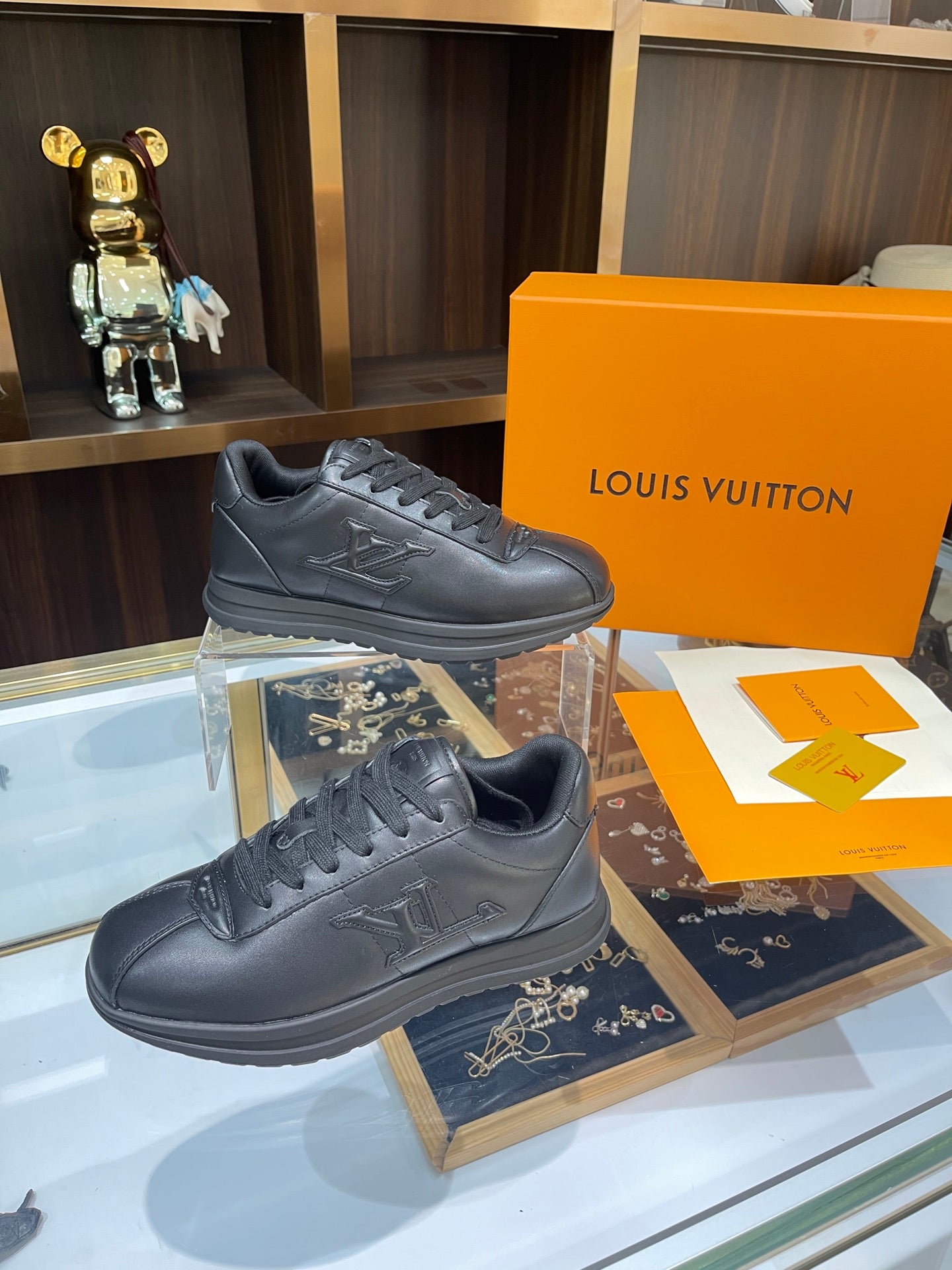 Louis Vuitton Sneakers - All-Black with Embossed LV Logo