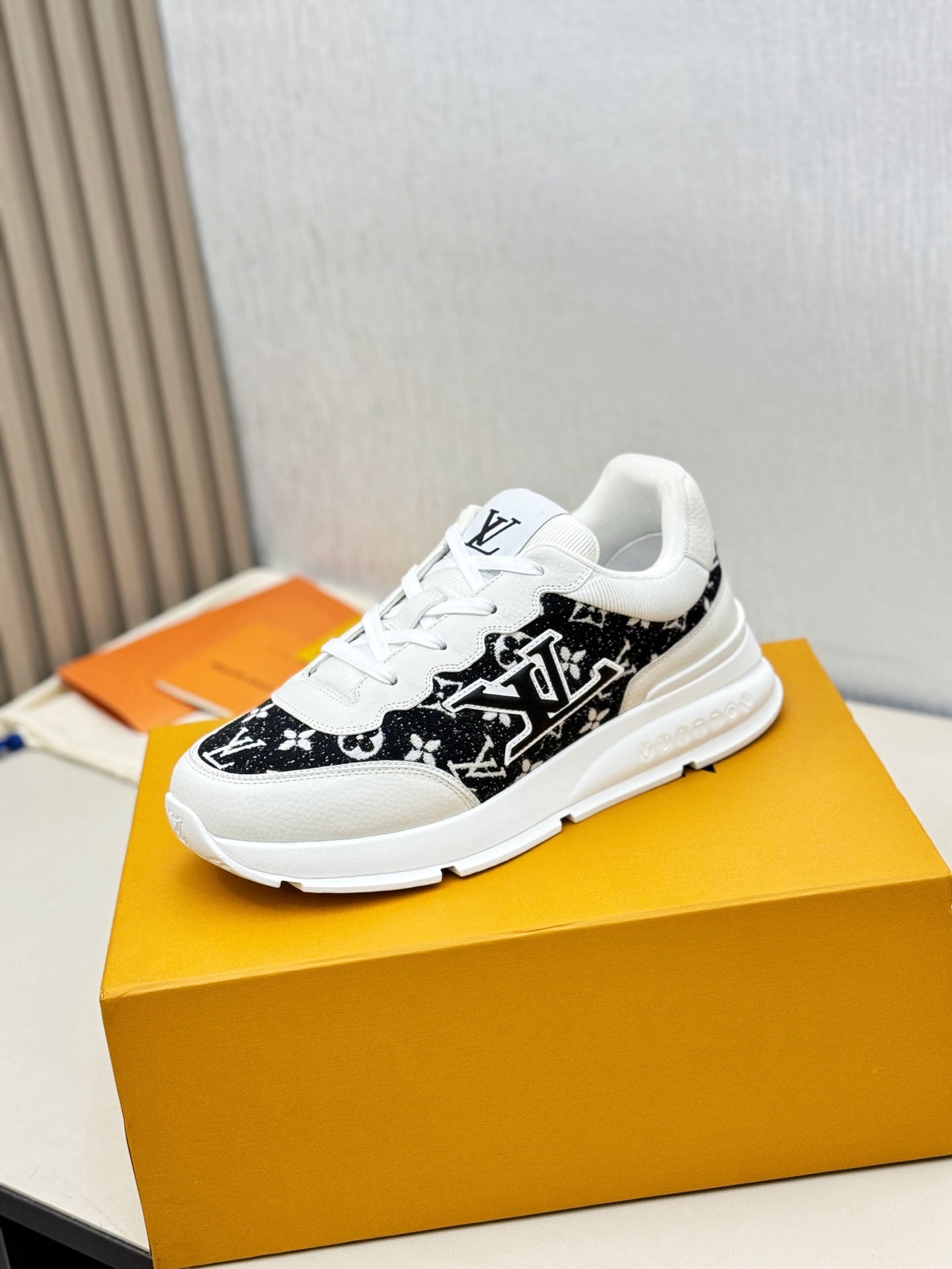 Louis Vuitton Sneakers - White with Black Glitter LV Monogram