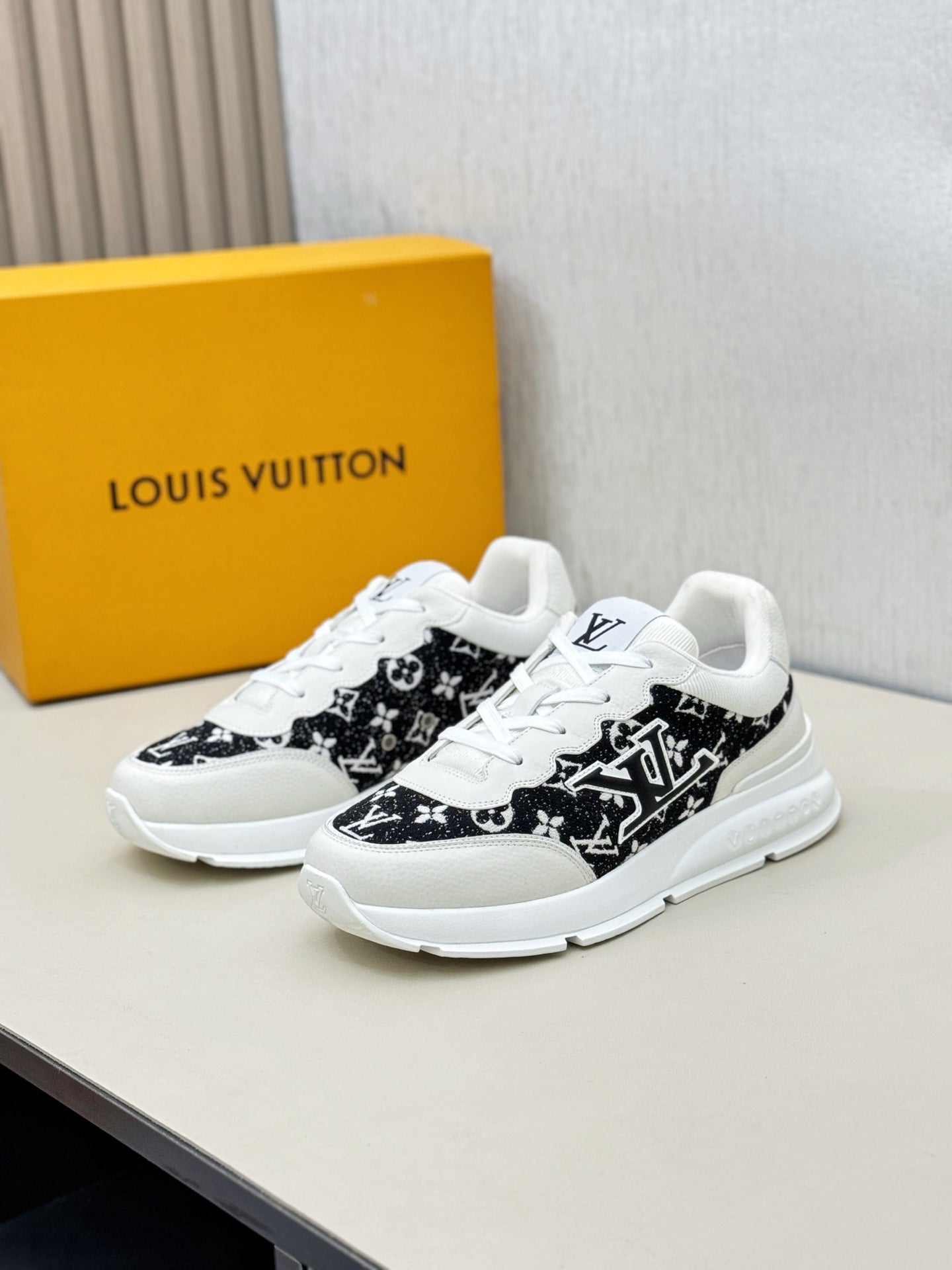 Louis Vuitton Sneakers - White with Black Glitter LV Monogram