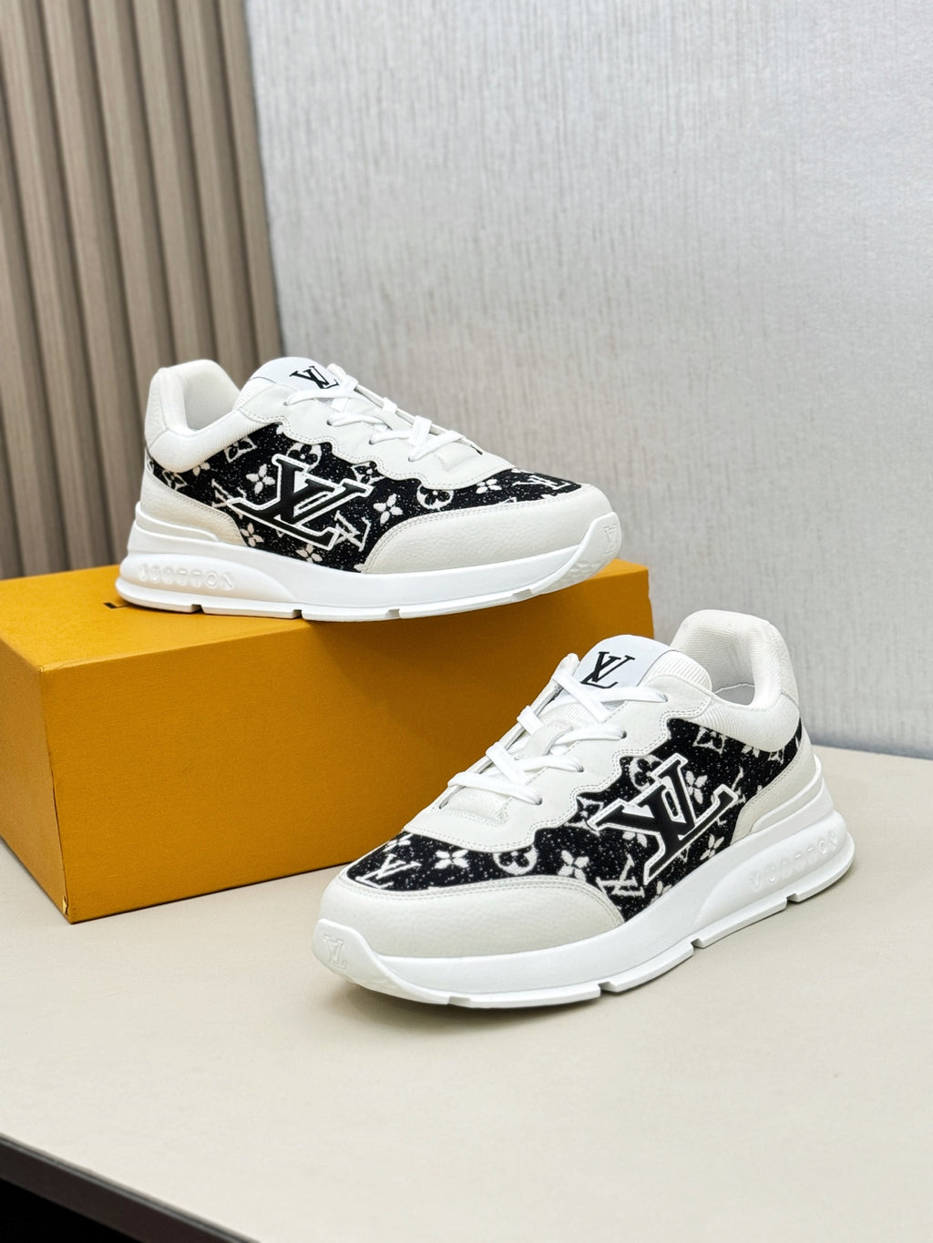 Louis Vuitton Sneakers - White with Black Glitter LV Monogram