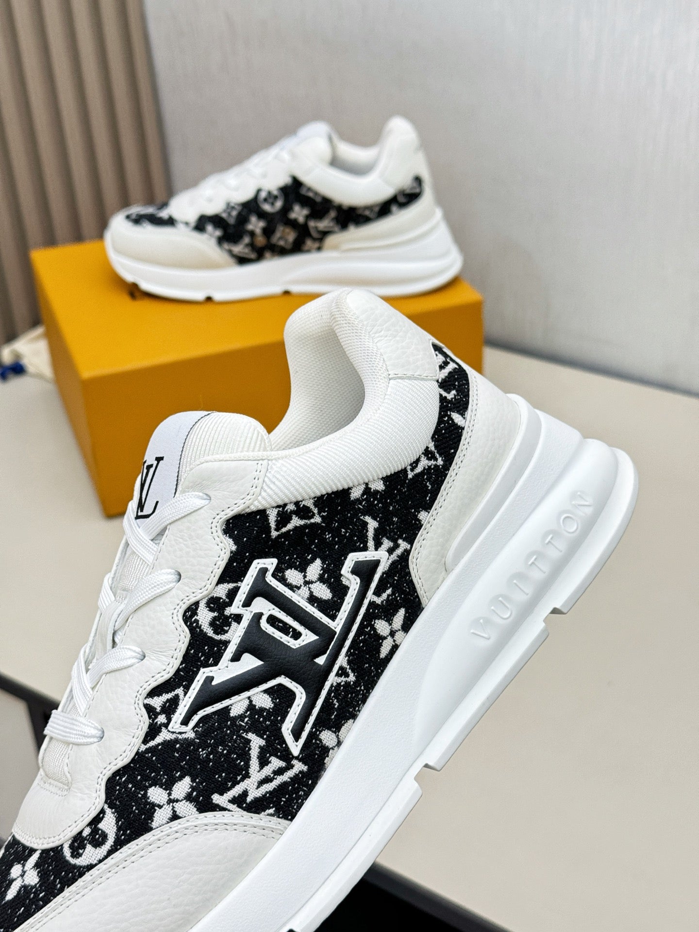 Louis Vuitton Sneakers - White with Black Glitter LV Monogram