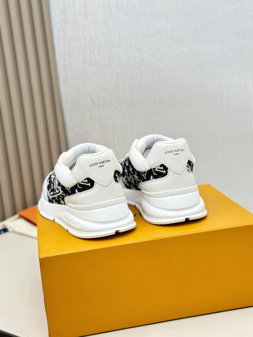 Louis Vuitton Sneakers - White with Black Glitter LV Monogram