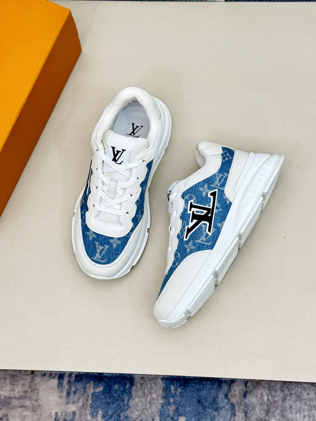 Louis Vuitton Sneakers - White with Blue Denim LV Monogram