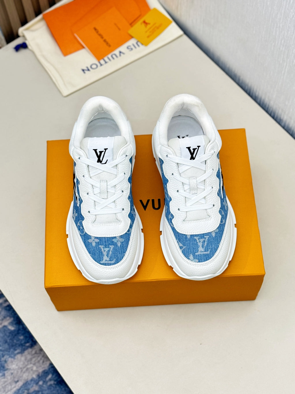 Louis Vuitton Sneakers - White with Blue Denim LV Monogram