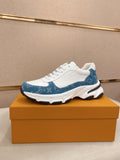 Louis Vuitton Run Away Sneakers - White with Teal Denim Monogram