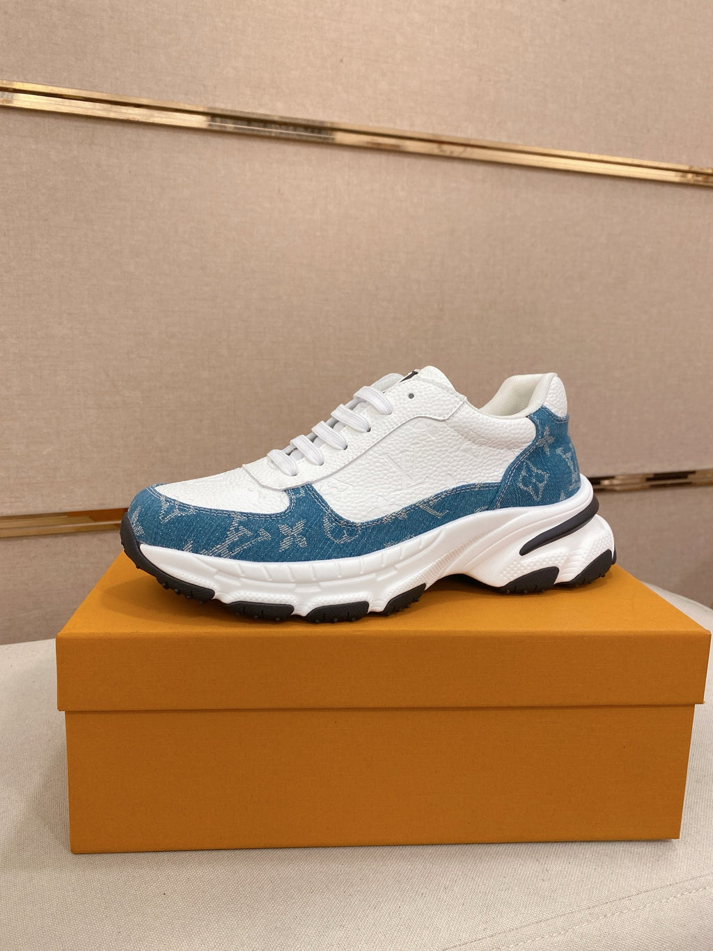 LV Monogram Denim Sneakers - White & Blue