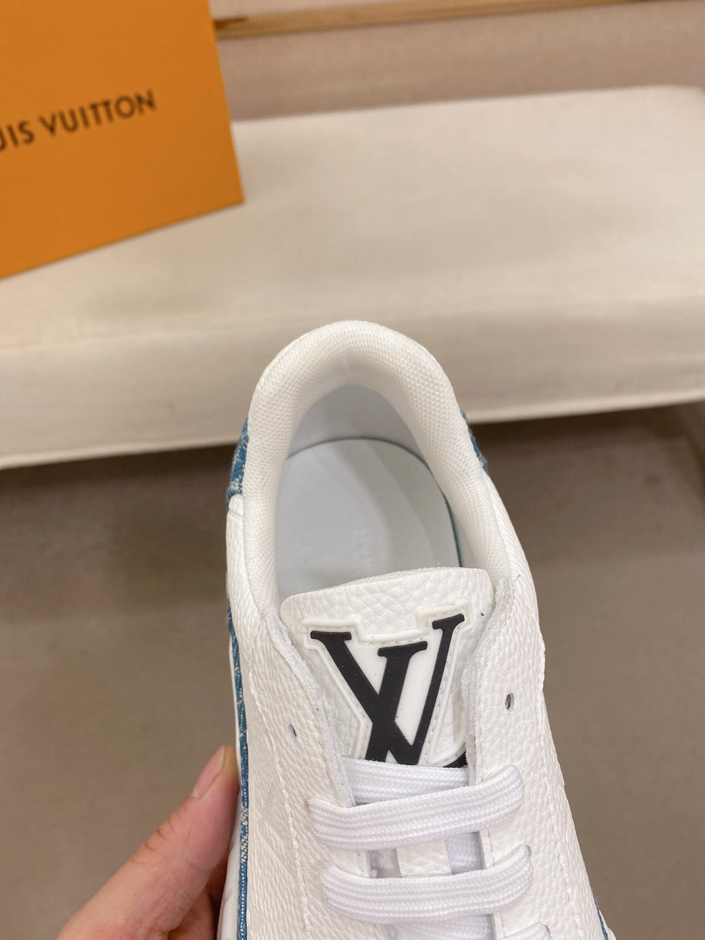 Louis Vuitton Run Away Sneakers - White with Teal Denim Monogram